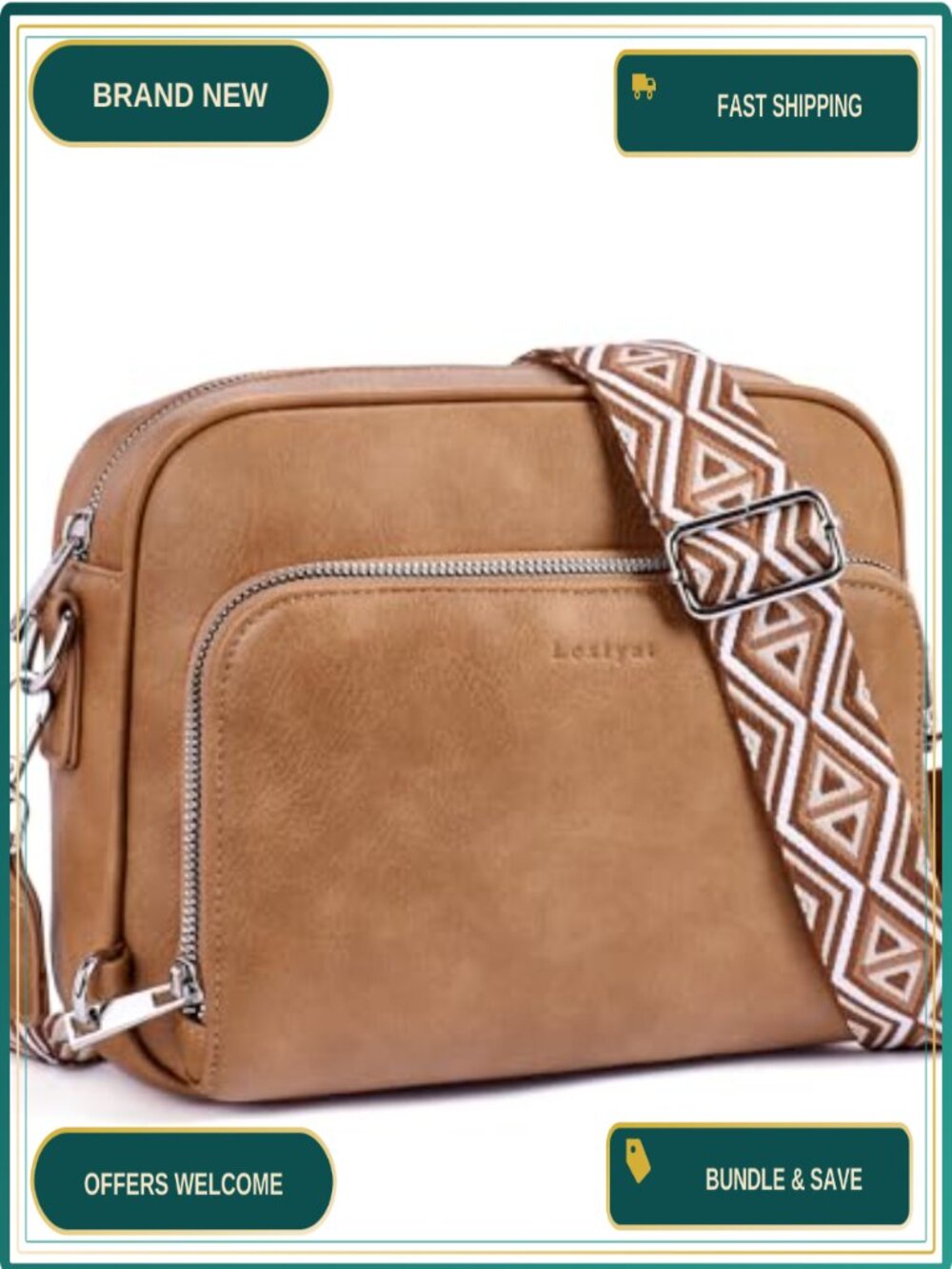 Vegan Leather Crossbody Bag Anti Theft RFID Built In Wallet Guitar Strap